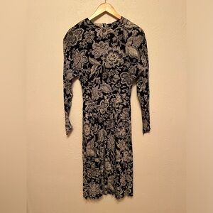 Vintage Maggy London Black and White Floral Long Sleeve Dress
